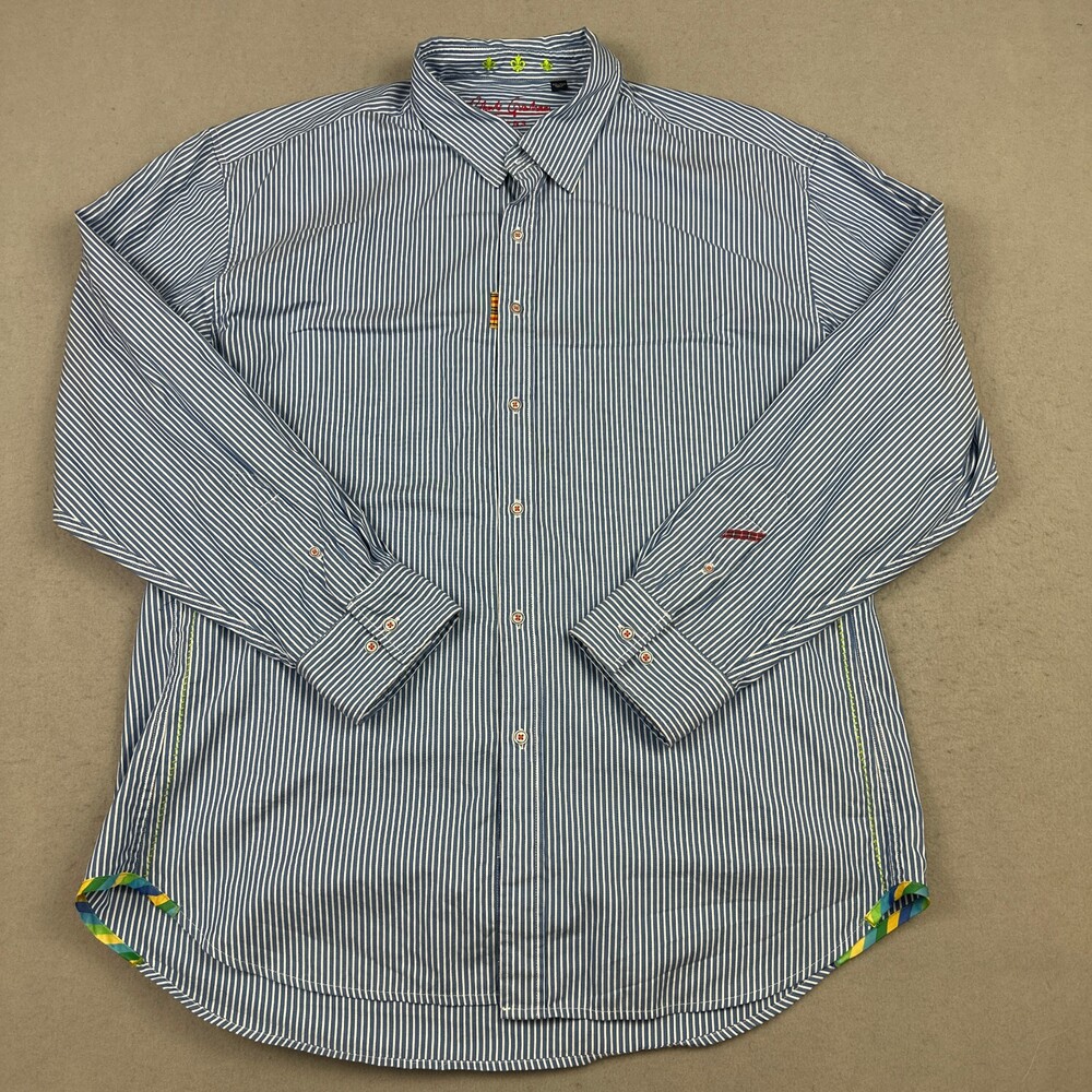 Robert Graham Jeans Shirt Men 3XL Blue Stripe Button Up Long Sleeve Cotton XXXL
